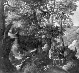 Wooded landscape with Tobias and the angel