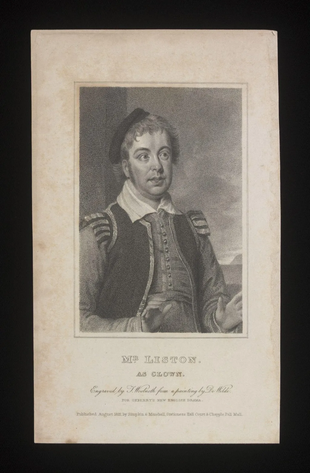Mr Liston as Clown, by Woolnoth, 1822