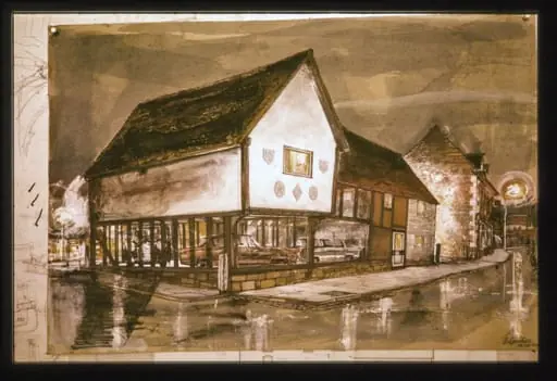 Painting of proposed conversion of Bromsgrove House to motor car showroom 1962, by Worcestershire Archive and Archaeology Service