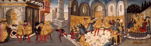 The Assassination and Funeral of Julius Caesar, by Workshop of Apollonio di Giovanni