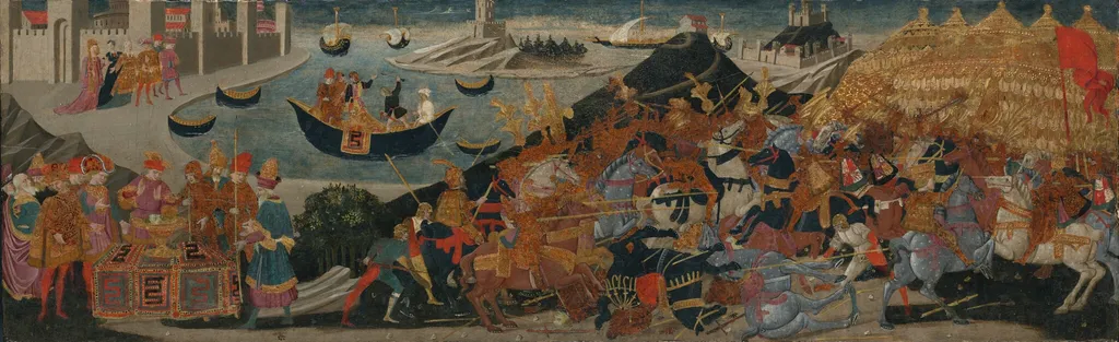 The Battle of Pharsalus and the Death of Pompey, by Workshop of Apollonio di Giovanni, tempera, 1455