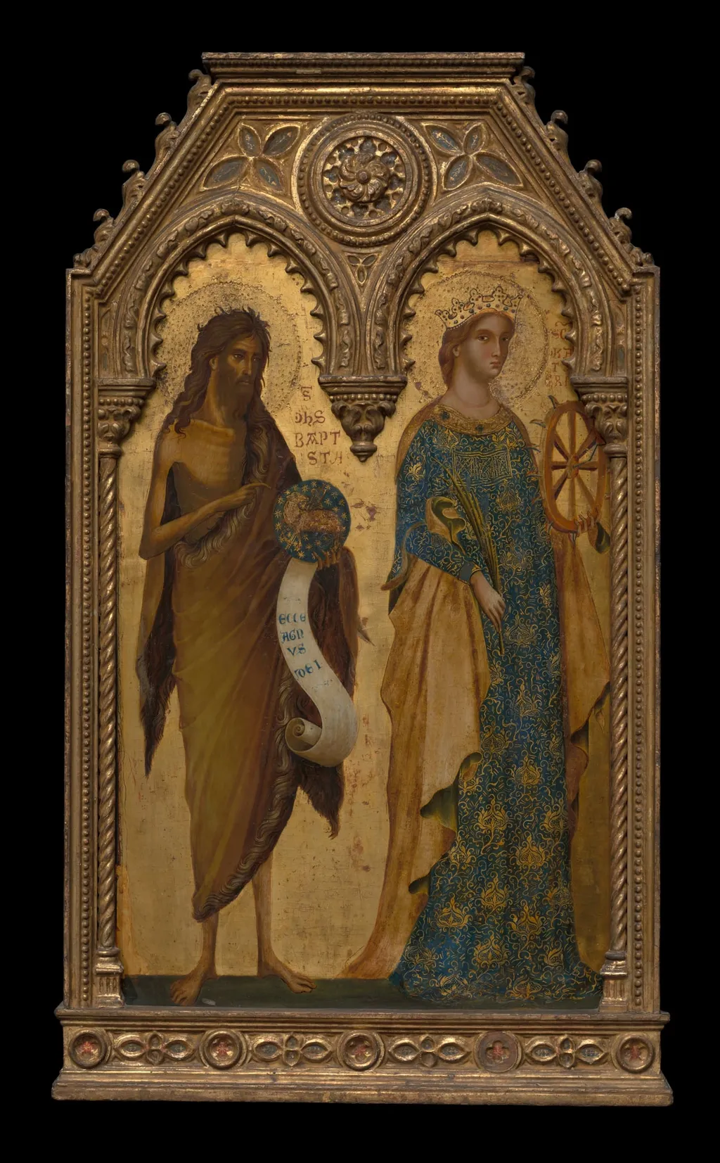 Saints John the Baptist and Catherine of Alexandria, by Workshop of Paolo Veneziano, tempera, 1350