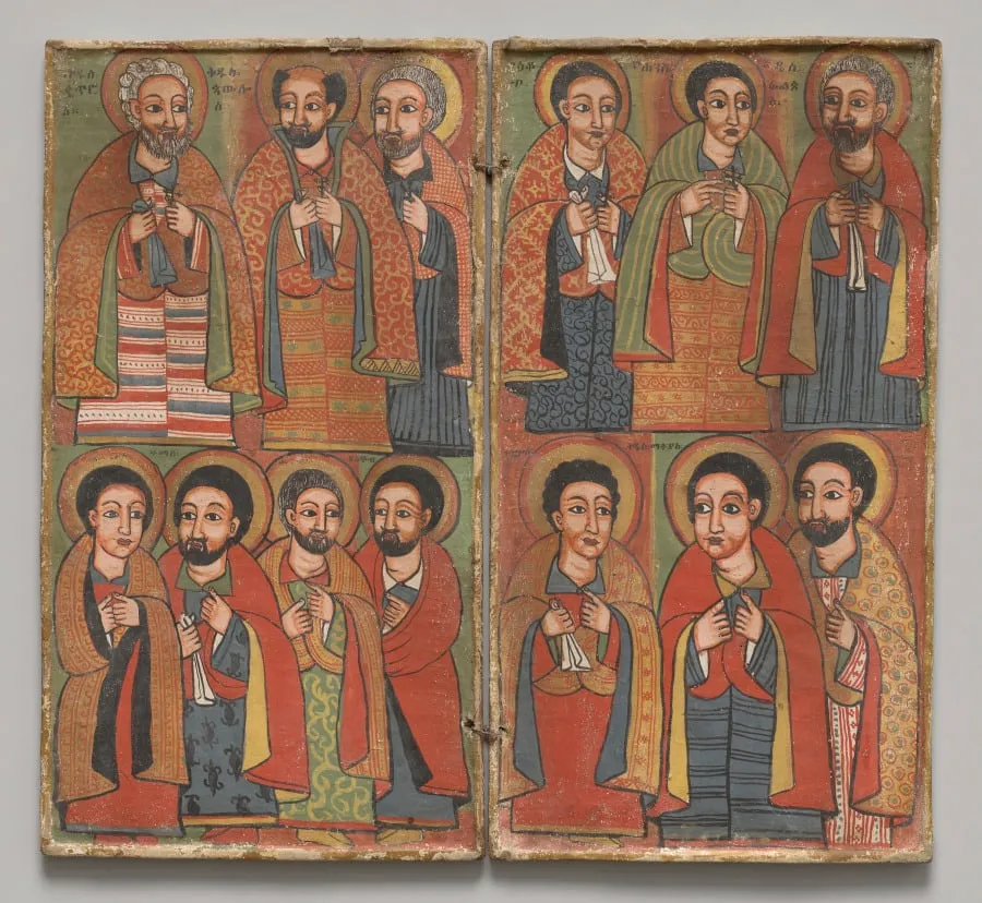 Diptych with Twelve Apostles & St. Paul, by Workshop or Circle of Wäldä Maryam, unspecified, 1700