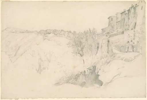 Hillside with Houses and Figures, by Worthington Whittredge