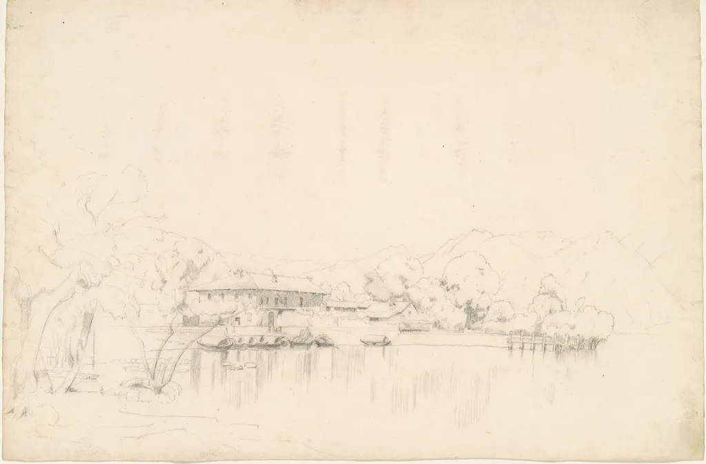 Lake Houses, by Worthington Whittredge, charcoal, 1801