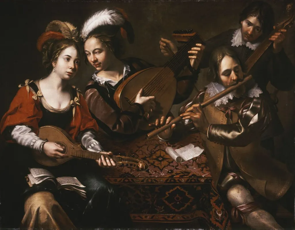 Company Making Music, by Wouter Crabeth II, oil, 1635