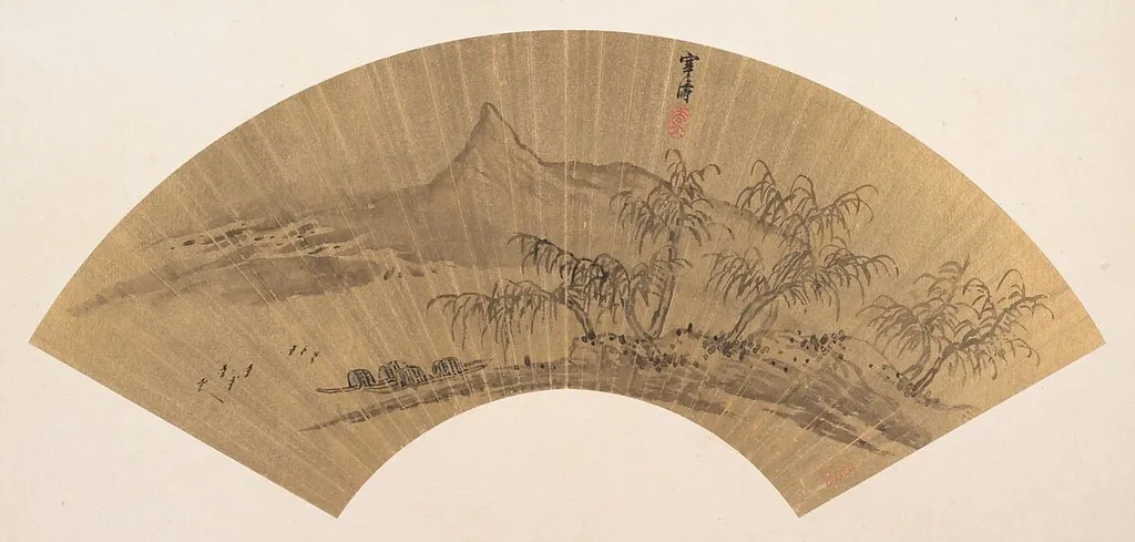 清 吳山濤 山水圖 扇|Riverscape with moored boats, by Wu Shantao, ink, 1667