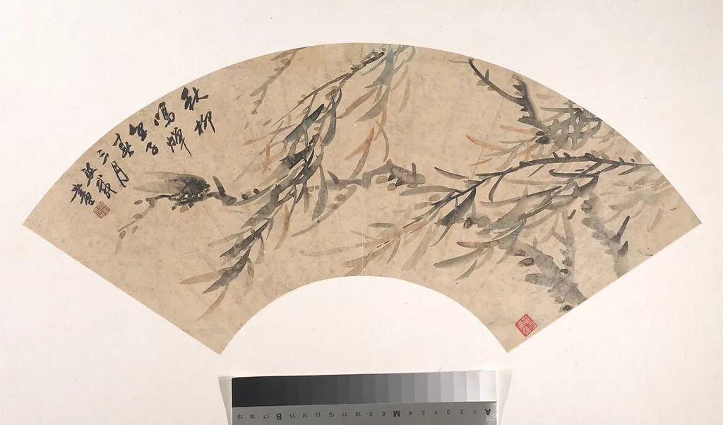清 吳熙載 蟬柳 扇面|Cicada, by Wu Xizai, ink, 1852