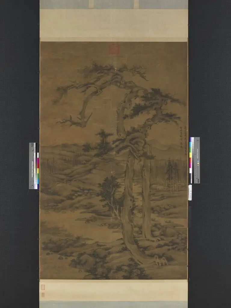 元吳鎮雙松圖 軸, by Wu Zhen