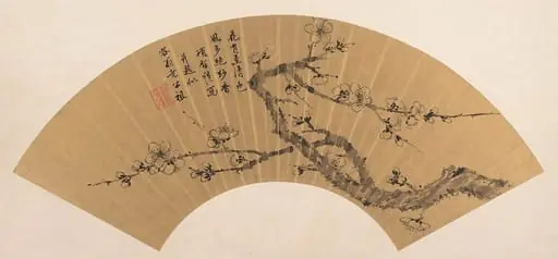 明/清   項聖謨   梅花   扇|Branch of Blossoming Plum, by Xiang Shengmo