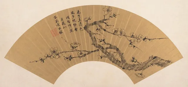 明/清   項聖謨   梅花   扇|Branch of Blossoming Plum