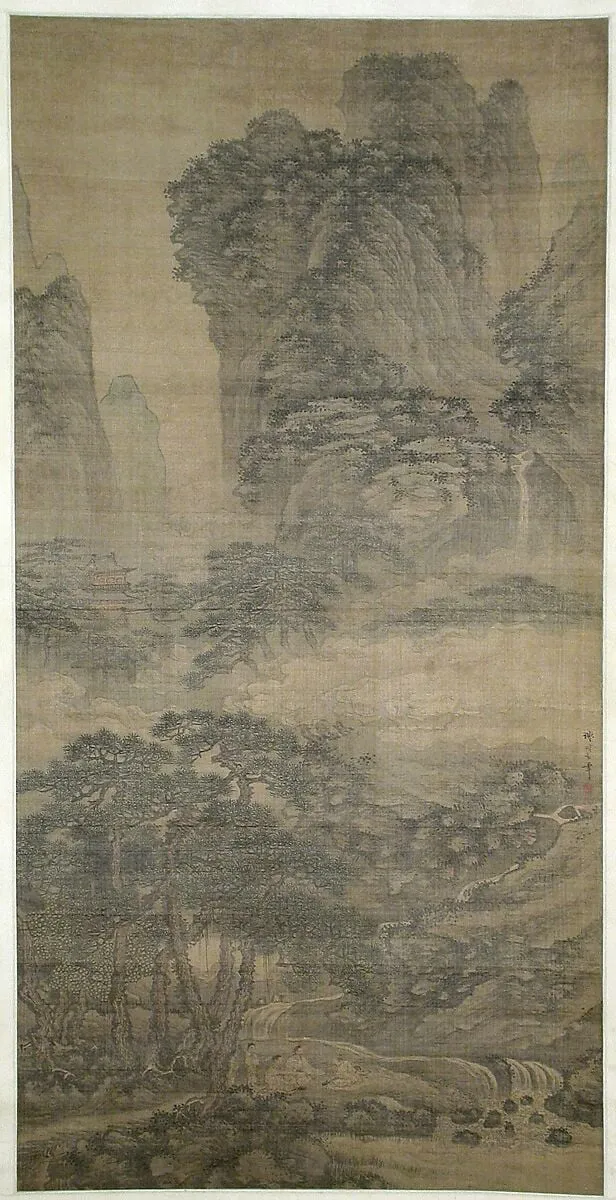 明  傳謝時臣  松溪琴客圖  軸|Listening to the Zither Among Streams and Pines