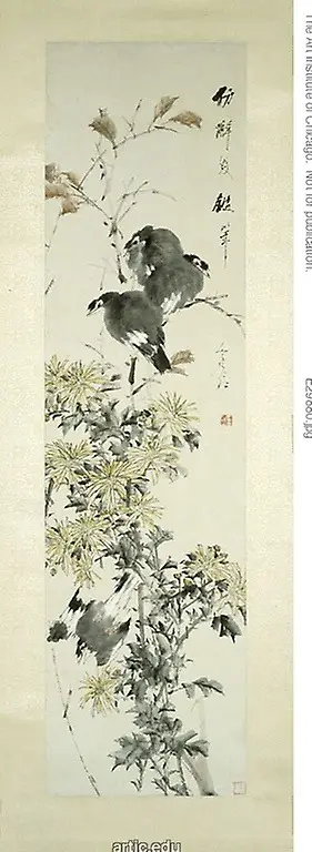Chrysanthemums and Magpies, by Xu Gu