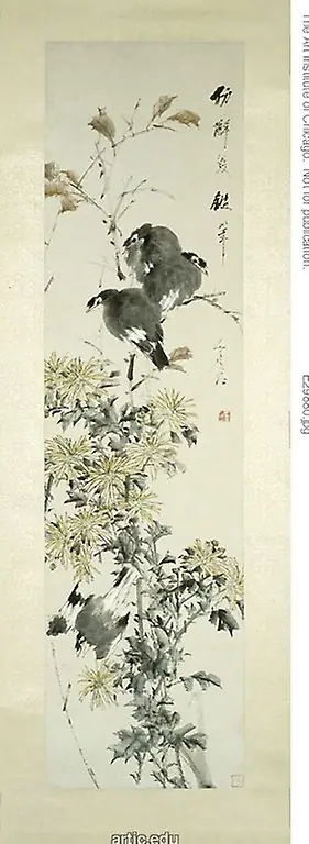 Chrysanthemums and Magpies, by Xugu