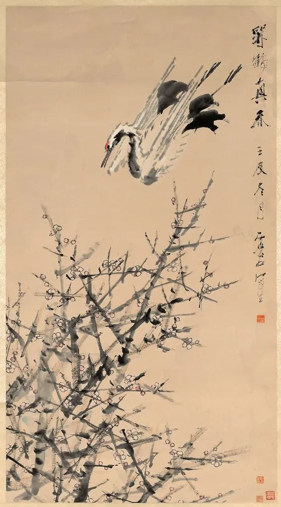 Plum Blossoms, Crane, and Spring, by Xugu