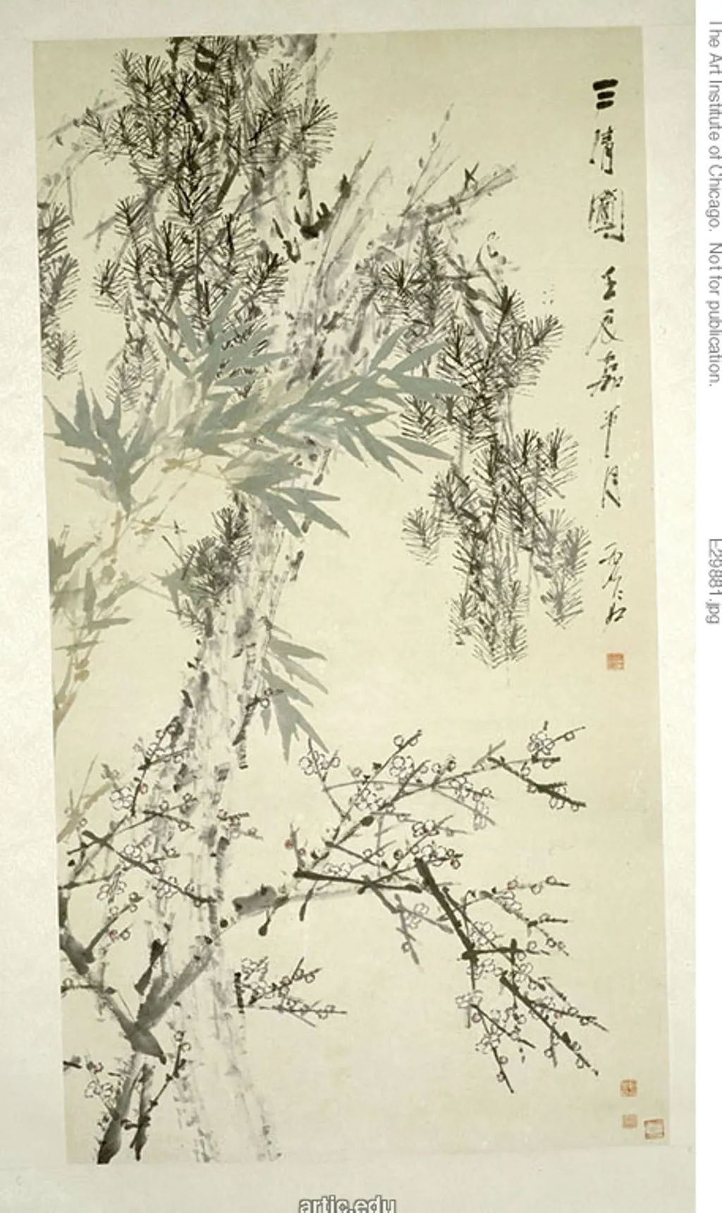 Prunus, Pine and Bamboo, by Xugu, unspecified, 1860