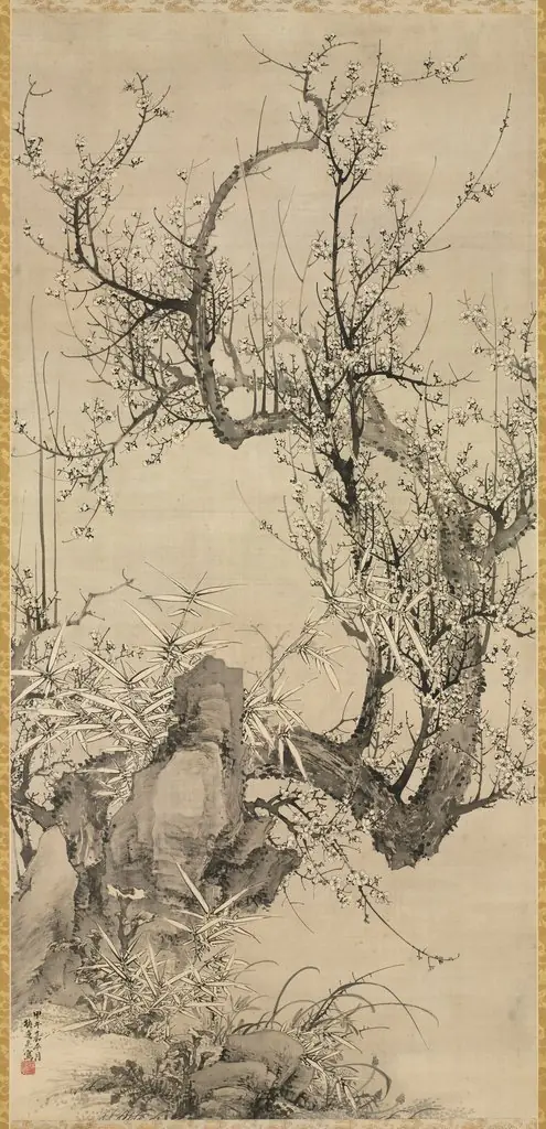 Plums, Bamboo, and Orchid, by Yamamoto Baiitsu