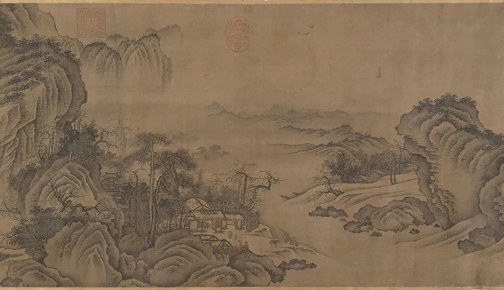 元/明 佚名 舊傳 燕文貴 秋山蕭寺圖 軸|Buddhist Temples amid Autumn Mountains, by Yan Wengui, ink