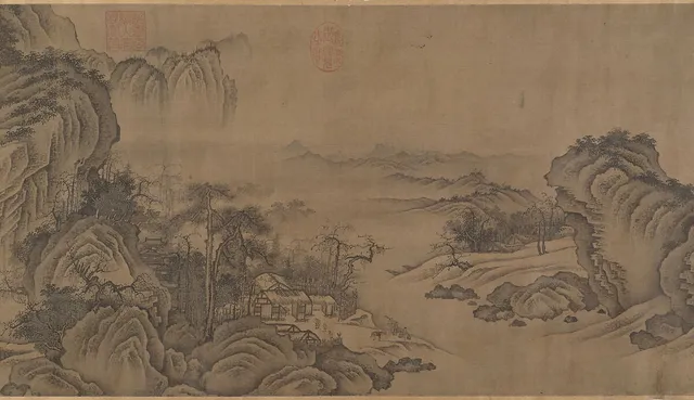 元/明 佚名 舊傳 燕文貴 秋山蕭寺圖 軸|Buddhist Temples amid Autumn Mountains