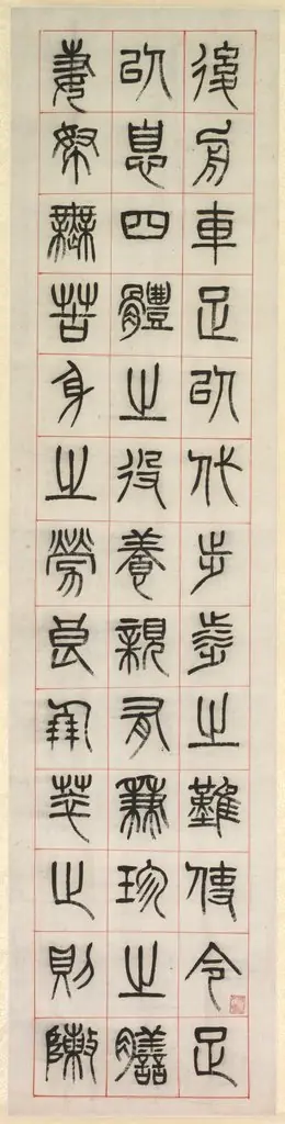 On Happiness, Calligraphy in Seal Script Style (zhuanshu), by Yang Yisun, 1871