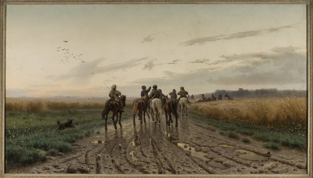 On the way to pasture, by Yefim Volkov, oil, 1892