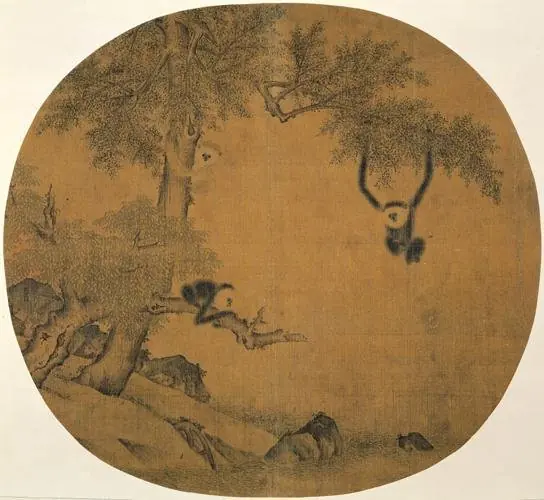 Gibbons Playing in Tree Branches, by Yi Yuanji