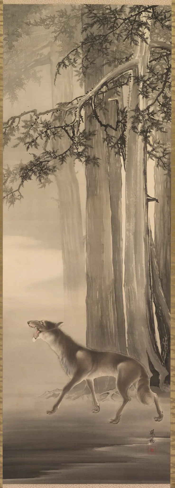 Howling Wolf in a Deep Mountain Valley, by Yoshimura Hōryū, unspecified, 1912