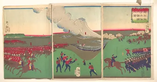 騎兵体歩兵体大調練之図|Illustration of Cavalry, Infantry and Soldiers Retreating (Kiheitai, hoheitai, daichōren no zu), by Yoshitoshi