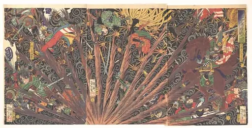 太平記正清難戦之図|Masakiyo's Challenging Battle, from the series Taiheiki (Taiheiki, Masakiyo nansen no zu), by Yoshitoshi