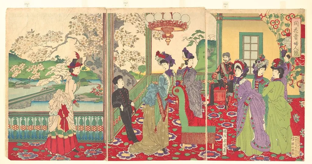 楊洲周延画 『開花貴婦人競』|A Contest of Elegant Ladies among the Cherry Blossoms (Kaika kifujin kisoi), by Yōshū (Hashimoto) Chikanobu, ink, 1887