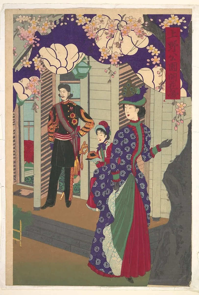 『上野公園開花図』|Blossoming Cherry Trees in Ueno Park (Ueno kōen kaika zu), by Yōshū (Hashimoto) Chikanobu, ink, 1888