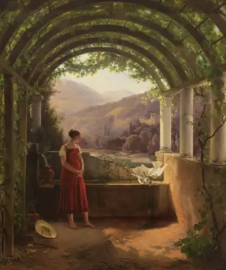 Young Woman at a Fountain