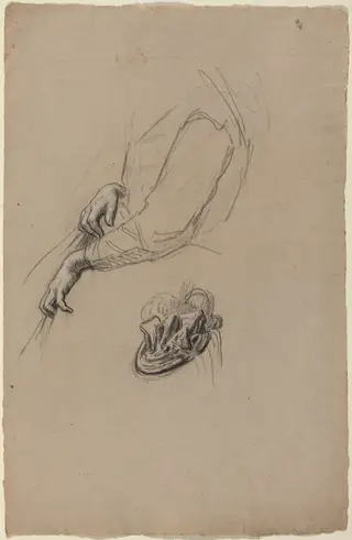 Young Woman's Hands and Beribboned Hat