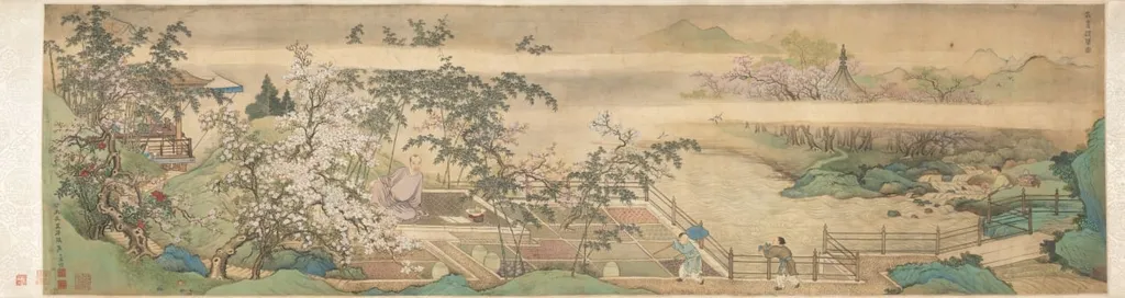Cleansing Medicinal Herbs in the Stream on a Spring Day, by Yu Zhiding, unspecified, 1703