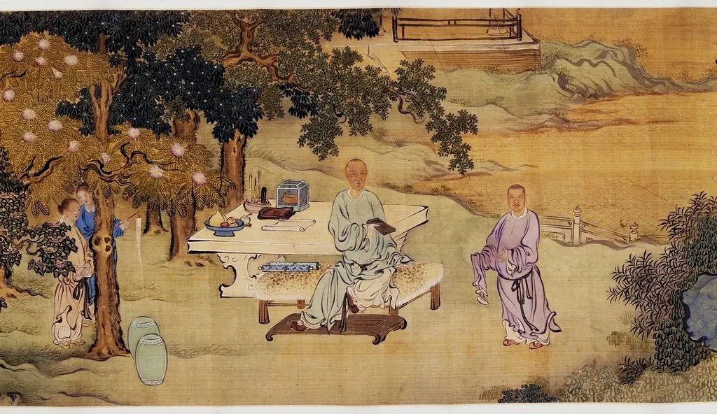 Handing over the Inkstone by the Western Pond., by Yu Zhiding