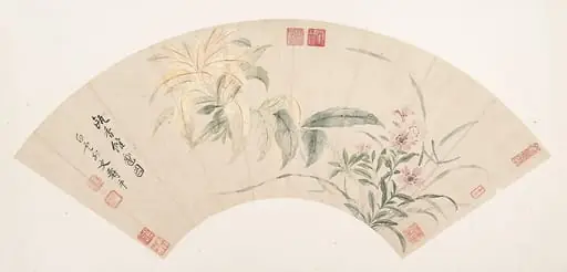 清 惲壽平 花卉圖 摺扇|Carnations and amaranthus, by Yun Shouping