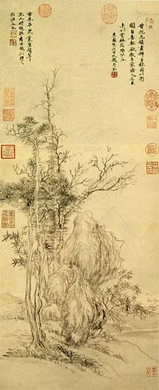 Old Trees and a Cluster of Bamboos after Ni Zan, by Yun Shouping, unspecified, 1650
