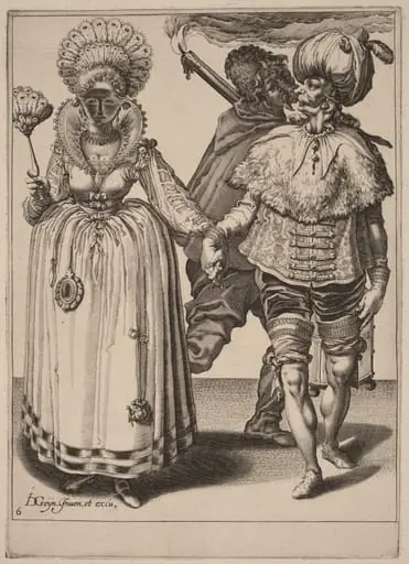 A Man with a Turban Leading a Woman Wearing Peacock Feathers, by Zacharias Dolendo