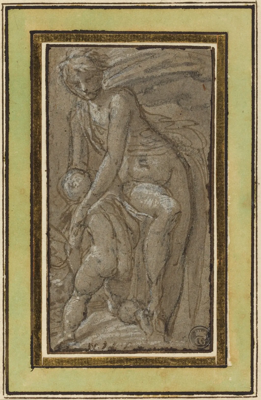Nude with Putto, by Zanguidi, called Bertoia, Jacopo, ink, 1559