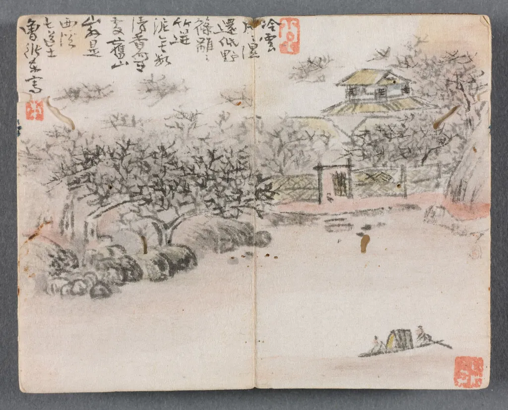 Miniature Album with Figures and Landscape (Landscape with Two Boatmen), by Zeng Yangdong, unspecified, 1822