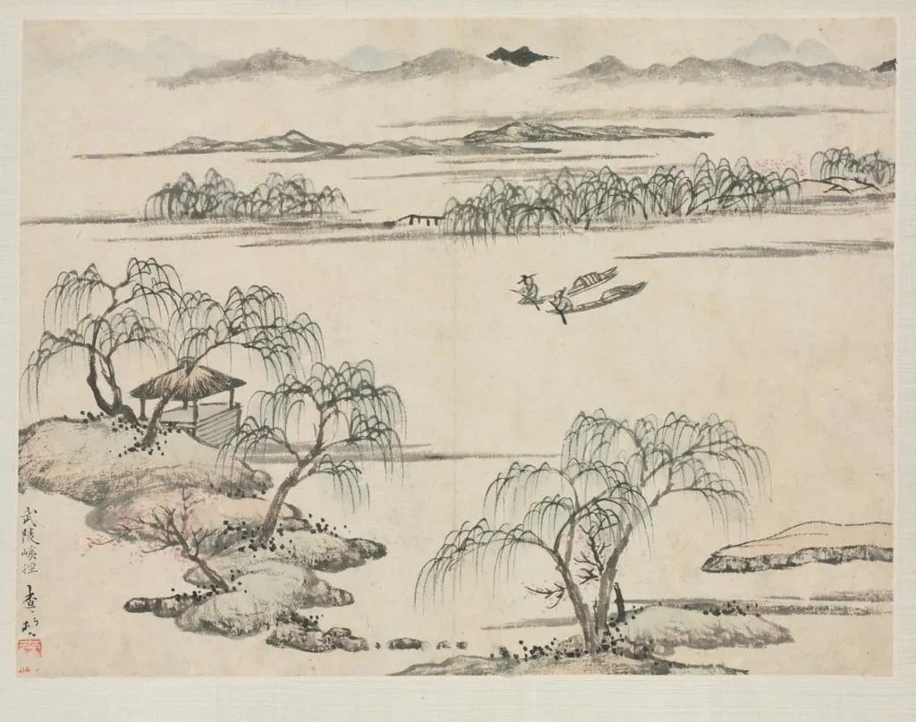 Landscape Album in Various Styles: The Stream of Wuling, by Zha Shibiao, unspecified, 1684