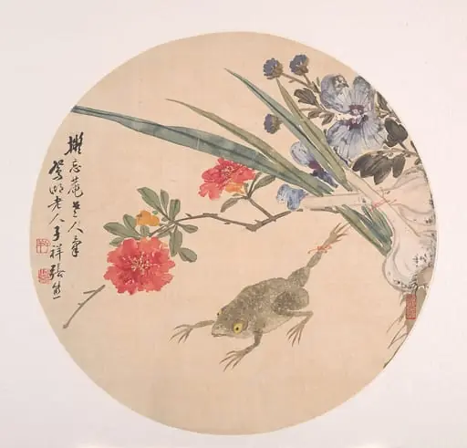 清  張熊  蟾蜍  團扇|Flower and Toad, by Zhang Xiong, 1844