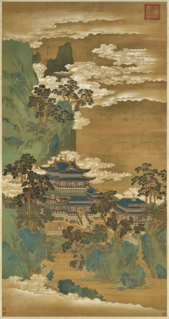 Towers and Pavilions in Mountains of the Immortals, by Zhao Boju