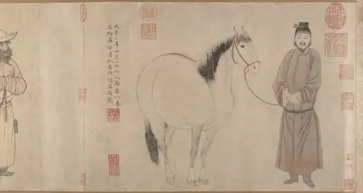 元　趙孟頫　趙雍　趙麟　吳興趙氏三世人馬圖　卷|Grooms and horses, by Zhao Mengfu|Zhao Yong|Zhao Lin, 1296