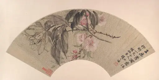清  趙之謙  芍藥 桃花  扇面|Peach Blossoms and Peony, by Zhao Zhiqian, 1860