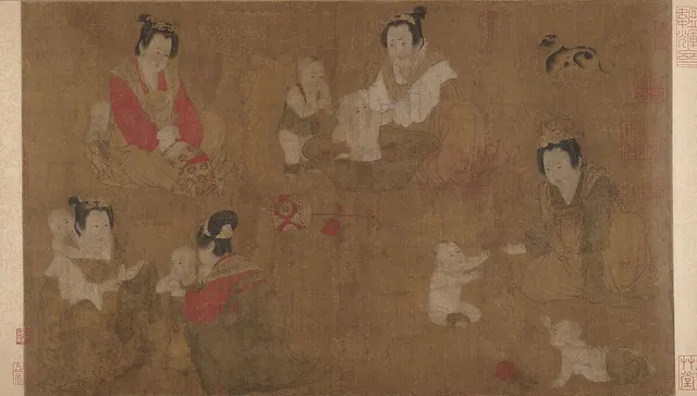 宋  佚名  倣周昉  戲嬰圖  卷|Palace Ladies Bathing Children