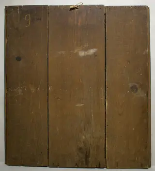 Zugrăvița a combinat cu inocență două teme iconografice (cea a Bunei Vestiri cu cea a Botezului), fenomen frecvent în icoanele Anei Deji.În prim plan, în picioare, un sfânt cu o ramură verde în mâna dreaptă înălțată binecuvintează un înger. Sfântul tânăr, cu părul lung, negru, barbă scută, mustăți. După poziție și trăsături ar putea fi asimilat Sf. Ioan din scena Botezului. Poartă un chiton roșu, asemănător blănii de cămilă și un himation verde.În jurul capului are o aureolă cu limbi de foc asemănător acelora din Pogorârea Sfântului Duh. Îngerul privește către sfânt, ținînd pe brațul stâng un ștergar cu vrâste verzi și roșii, iarăși asemănare cu scena Botezului. Îngerul are trăsături feminine, ochii mari, negri, aripi strânse, tunică roșie cu poale cafenii.Nu poate fi vorba de Botez deoarece lipsește Isus dintre cele două personaje iar decorul arhitectural din planul doi(o construcție cu mai multe caturi, cu intrări largi, cu portal semicircular, 4 ferestre la ultimul cat și acoperiș rotund de olane) nu se regăsește în scena Botezului. De sus coboară sfântul Duh, sub formă de porumbel roșu cu aripi cafenii, pe un fond verde într-un oval de nori alburii marcați cu linii roșii. În partea de jos,relief ușor vălurit, realizat din benzi late cu margini ondulate de culoare verde, roșie și cafenie.Restul câmpului- albastru ultramarin, decorat cu steluțe albe și roșii. Pe trei laturi este pictat un chenar din semicercuri suprapuse, primul cu roșu alternînd cu verde, al doilea ocru. Icoana ar putea fi asimilată Buneivestiri, dar în acest caz în locul sfântului ar trebui să fie un înger iar în locul îngerului Fecioara Maria. Rama este alcătuită din patru șipci drepte, îmbinate oblic la colțuri. Dosul este realizat din scândurele subțiri de brad, dispuse vertical și fixate în cuie.