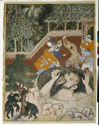 Zumrud Shah falls into a pit and is beaten by gardeners